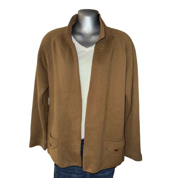 Carlisle Open Cardigan 100% Merino Wool Toffee Brown Pockets, Sz XL - Picture 1 of 5